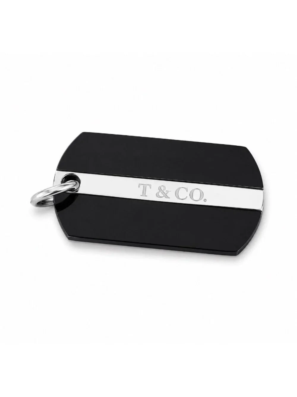 Tiffany & Co. T&CO Dog Tag Pendant in Black Titanium and 925 Sterling Silver